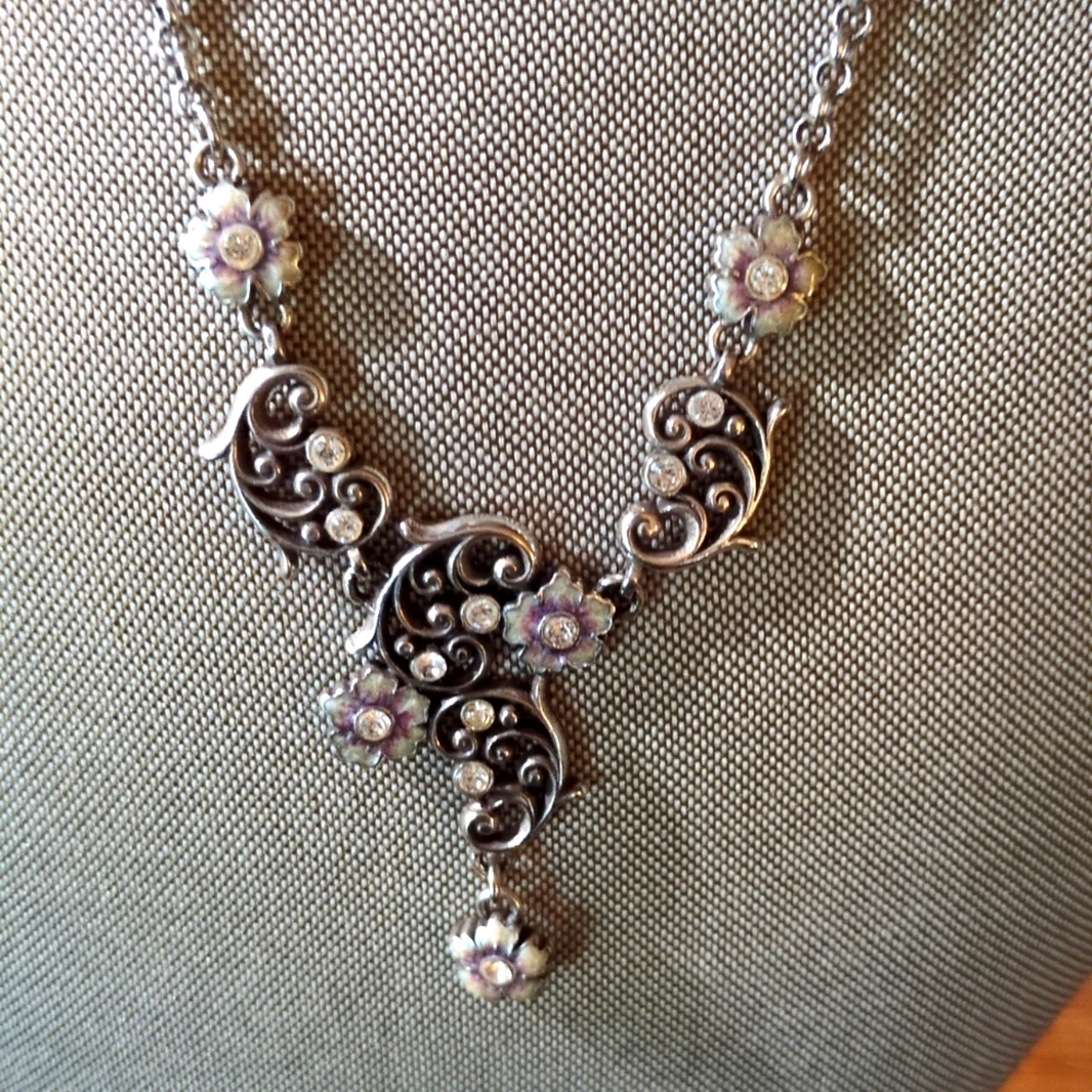 Brighton brand necklace with rhinestones and silver accents.